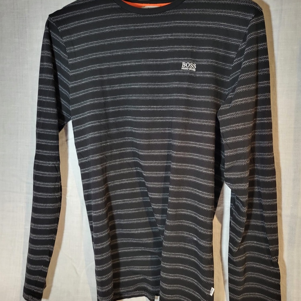 Boss Men's Dark Gray Patterned Long Sleeve Tee